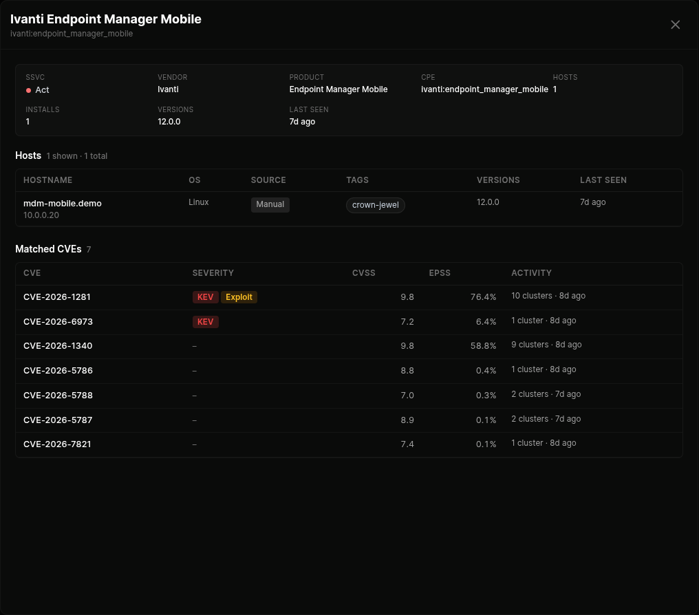 Software view with vendor / product / version