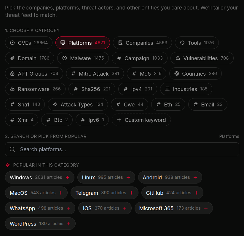 Entities attached to a custom feed