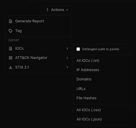 Export modal showing format options
