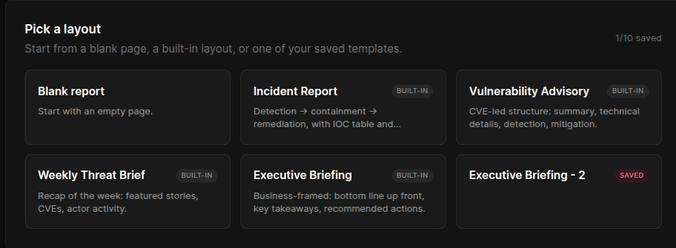 Pick a layout dialog