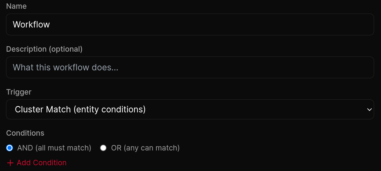 Trigger configuration screen